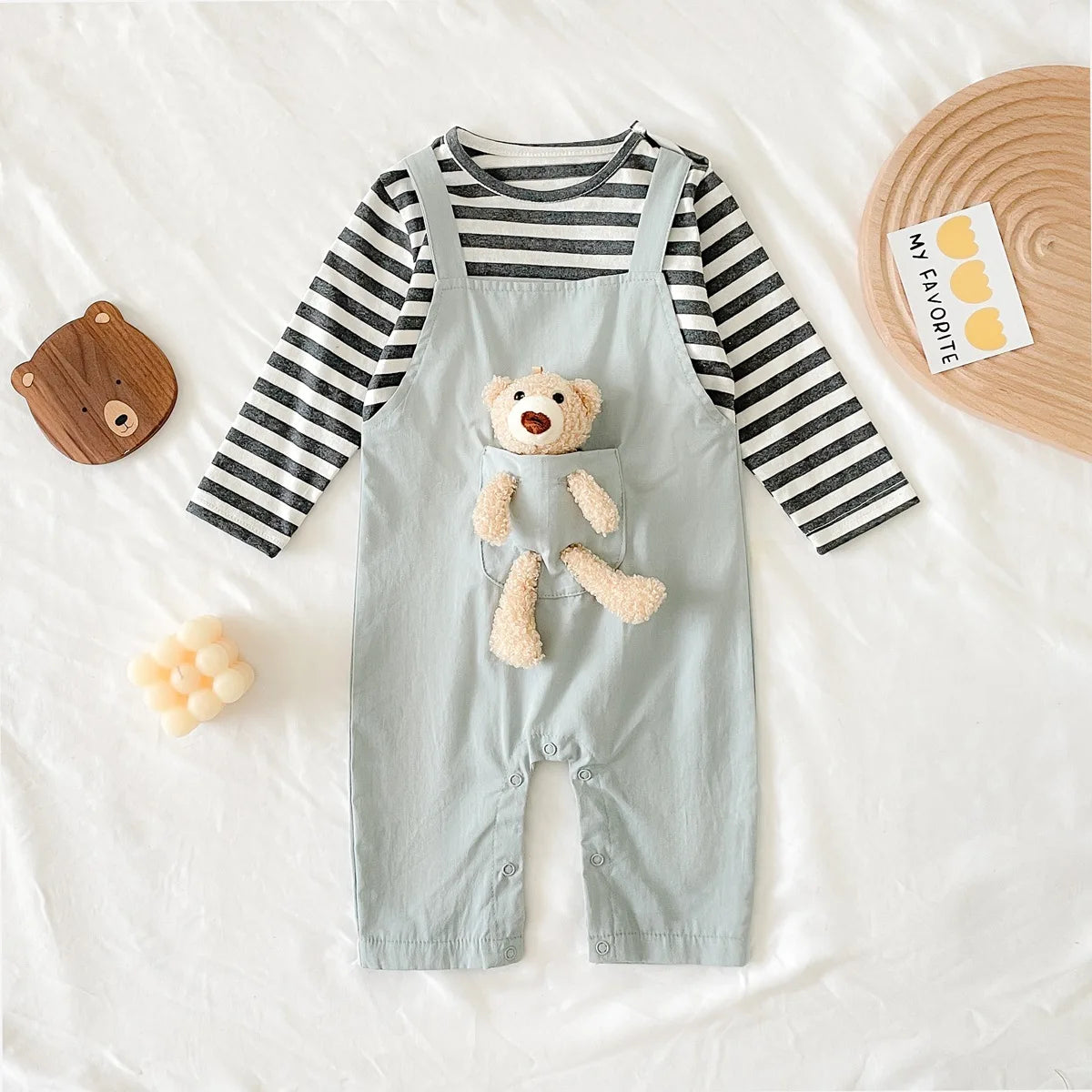 Lovely Bear Striped Baby Romper