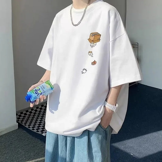 M–8XL Oversized Cat Print Tee – Vintage Style