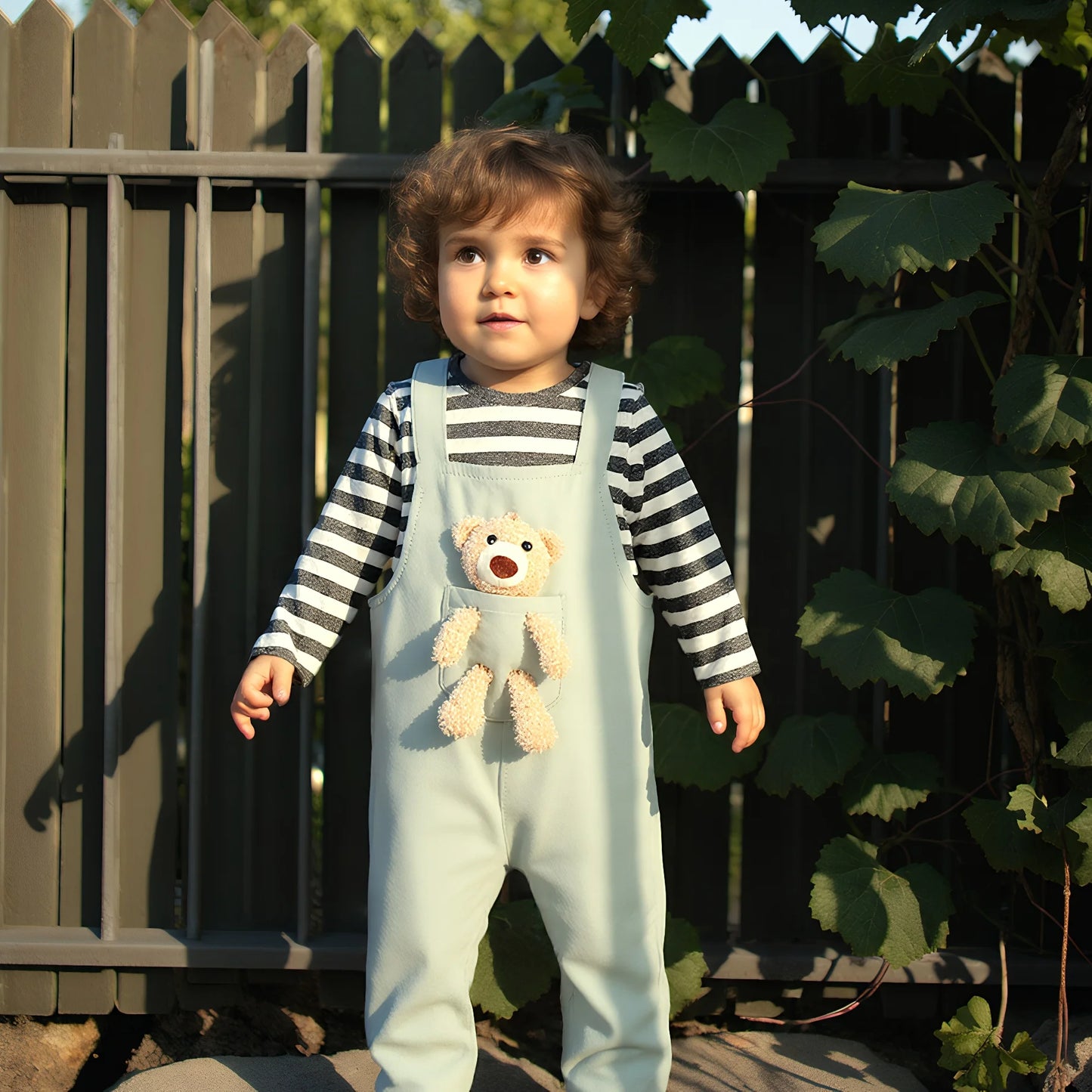 Lovely Bear Striped Baby Romper