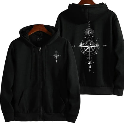 Men’s Zip Hoodie – Vintage Compass Print