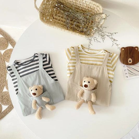 Lovely Bear Striped Baby Romper
