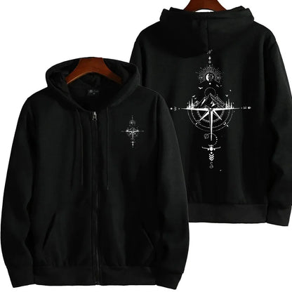 Men’s Zip Hoodie – Vintage Compass Print