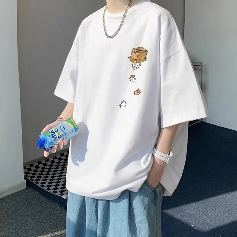 M–8XL Oversized Cat Print Tee – Vintage Style